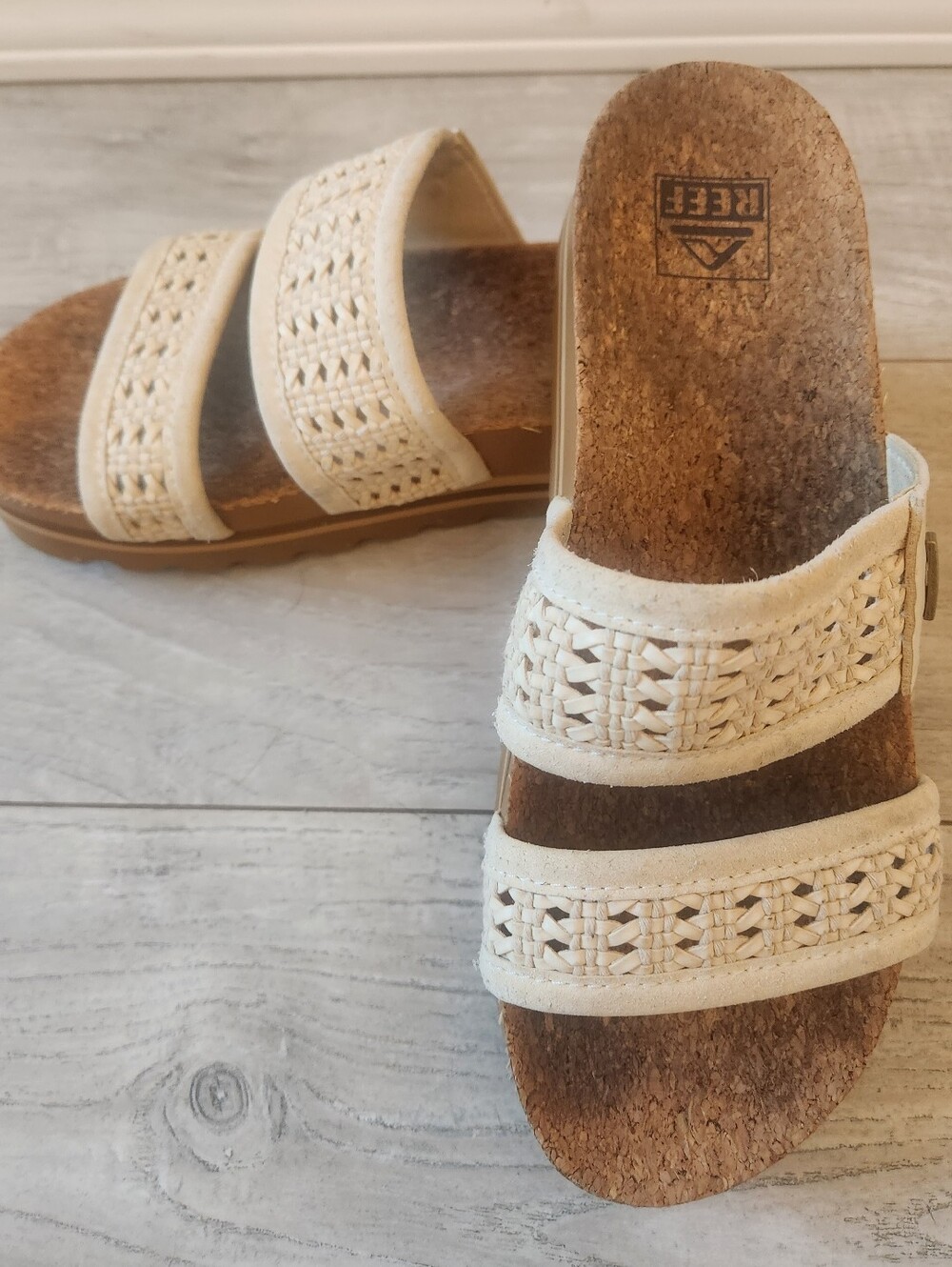 REEF Womens Vista Cream Woven Sandals Sz 8